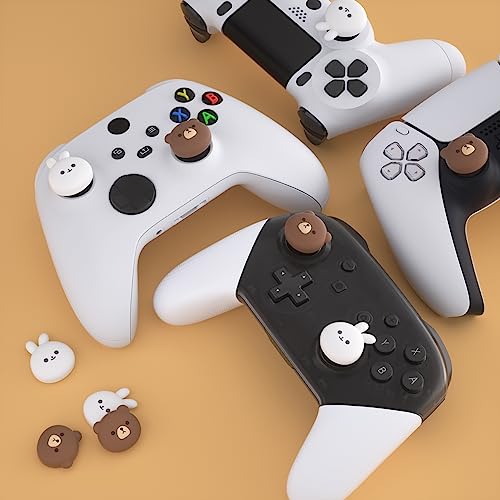 PlayVital Cute Thumb Grip Caps for ps5, Edge, ps4 Controller, Silicone Analog Stick Cover for Xbox Series X/S, Elite Series 2, Thumbstick Caps for Switch 2 Pro Controller - Chubby Bear & Smiley Bunny - color: Chubby Bear & Smiley Bunny