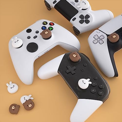 PlayVital Cute Thumb Grip Caps for ps5, Edge, ps4 Controller, Silicone Analog Stick Cover for Xbox Series X/S, Elite Series 2, Thumbstick Caps for Switch 2 Pro Controller - Chubby Bear & Smiley Bunny - color: Chubby Bear & Smiley Bunny