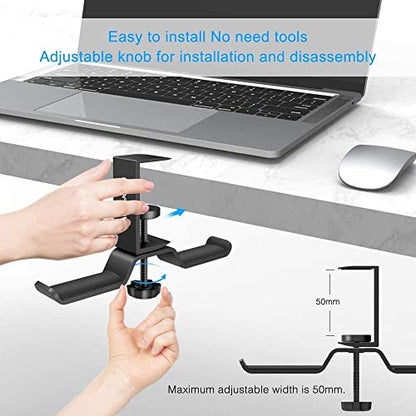 aceyoon Foldable Headphone Stand for Desk, Aluminum Headset Stand Clamp Hook Under Desk Space Save Mount, Headset Holder for Gaming Headphone, Office, Backpack, Bag, Purse Hanging (Black) - color: Dual Stand