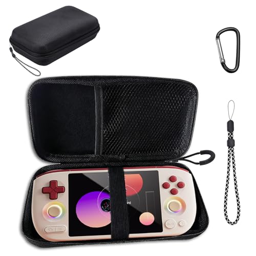 YAJOJO Carrying Case for AYANEO Pocket AIR Mini Handheld Game Console with Lanyard & Carabiner,Hard Shell Cover with Pocket for AYANEO Pocket AIR Mini & Accessories ,Shockproof(Black)
