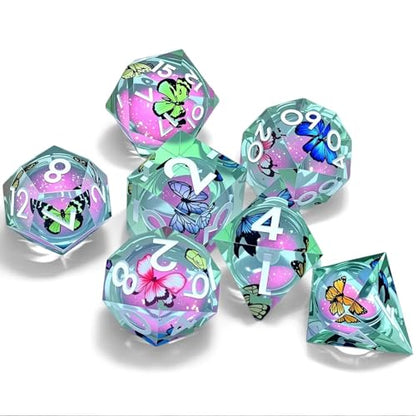 Resin Cat Head DND Dice, Sharp Edge Dungeons and Dragons Polyhedron Game Dice Set for Role Playing Games RPG Explorer Magic, Holiday Birthday Gifts Party Gifts - color: Butterfly+pink