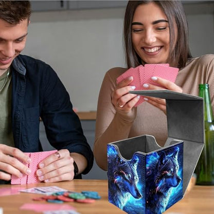 Blue Wolf Deck Box - MTG Commander Case for 100+ Sleeved Trading Cards, PU Leather Magnetic Storage Box for TCG CCG Magic Cards - color: Card Deck Box-579