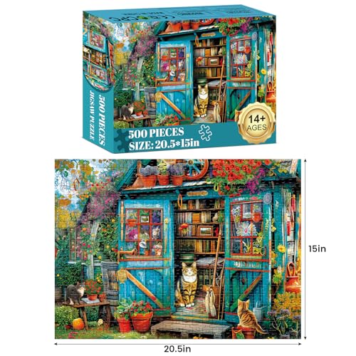 500 Piece Puzzle for Adults Jigsaw Puzzles Cat Puzzles, Book House Puzzles for Adult Elderly, Artistic Decorations, Educational Toys Challenging Activity Gift Family Puzzle Lovers for Friends - style: BookHouse Puzzle