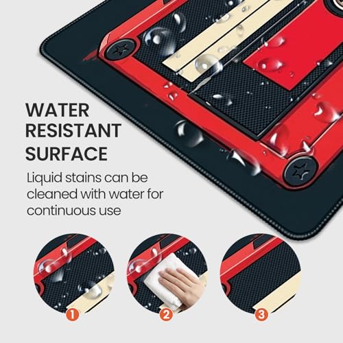 Retro Cassette Tape Design Mouse Pad, 35.4 x 15.7 Inches Gaming Desk Mat with Non-Slip Base for Home Office School Business - color: Retro Cassette Tape