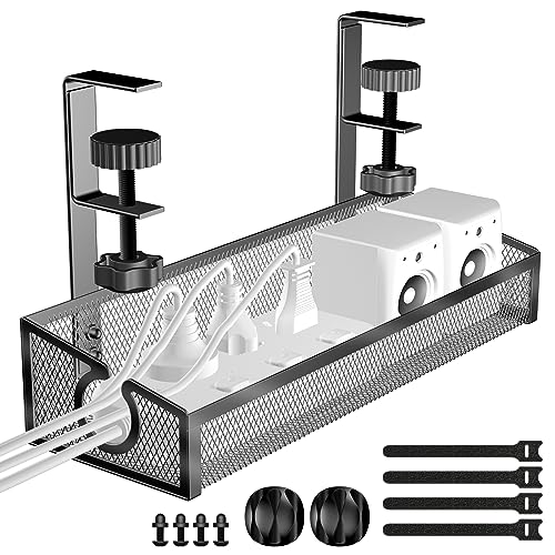 Under Desk Cable Management Tray Black, No Drill Desk Cable Wire Management Organizer with Clamp, PC Cord Organizer Accessories & Workspace for Office, Home - color: 1 Pack-Black