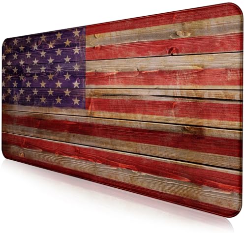 American Flag Gaming Mouse Pad, Suitable for Office and Study Keyboard Pads | Large Extended Mouse Pad; Full Desk Coverage; Waterproof Coating; Stable Anti-Slide Base For Gaming, Office, Study Daily Use - color: Wood Grain American Flag