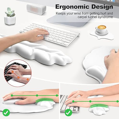 Keyboard Wrist Rest and Mouse Pad with Wrist Support Set, Ergonomic Leaf Shape Mouse Pad with Non-Slip Base, Pain Relief Memory Foam Mousepad for Computer,Laptop,Home Office, White - color: White