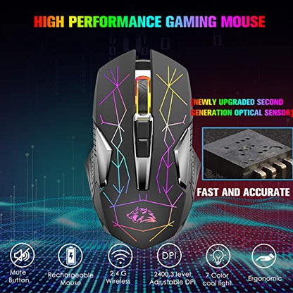 FELICON Wireless Gaming Mouse, Rechargeable Silent Click Adjustable DPI Optical Computer Mice, 2.4Ghz Wireless Mouse with Colorful LED Backlit for Windows/Mac/Linux/PC/Laptop(Star Black) - color: Star Black
