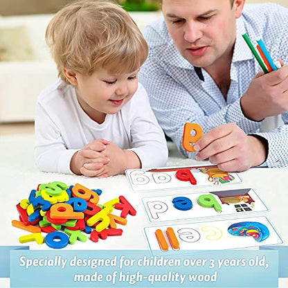 Officygnet Learning Toys for 3 4 5 6 Years Old Boys and Girls, See & Spell CVC Word Builders with Alphabet Cards for Kids Ages 3-5, Matching Letter Game for Preschool Toddler Learning Activities