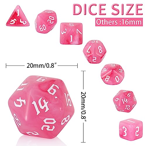 7PCS Polyhedral DND Dice, D&D Dice Set Filled with Pink and White Swirls for Role Playing Dice Games as DND RPG MTG Table Games - color: Pink and White