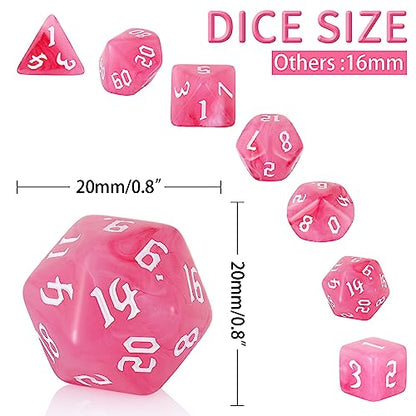 7PCS Polyhedral DND Dice, D&D Dice Set Filled with Pink and White Swirls for Role Playing Dice Games as DND RPG MTG Table Games - color: Pink and White