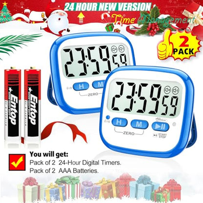 AyayaBoss 2-Pack Magnetic Kitchen Timers for Cooking, Digital Stop Watch Countdown Timer for Kids, Teachers, Classroom, Office, Exercise - Battery Included - color: Digital Timer 2 Pack - Blue