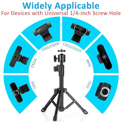 BILIONE Webcam Tripod Stand, for Webcam C920 C922 C930e C920S C920 C615 C960 C920x, Extendable Stand for Desk, Lightweight Mini Webcam Tripod with 1/4" Thread