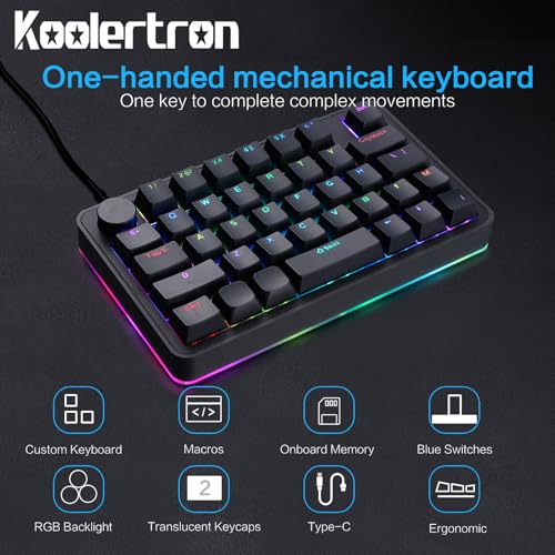 Koolertron Single-Handed Macro Mechanical Keyboard, RGB LED Backlit Portable Mini One-Handed Mechanical Gaming Keypad 39 Fully Programmable Keys (39 Keyboard Black) - style: 39 Keyboard Black