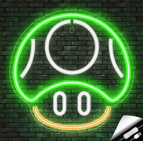 Kavaas Gaming Neon Sign, Mushroom Neon Sign for Game Room Decor, Man Cave, Kids Room - Gaming Mushroom Wall Decor - Gamer Gifts for Boys, Kids (Green) - color: Mushroom1_Green