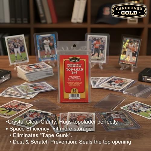 Cardboard Gold Toploader Sleeves - Ultimate Protection Resealable Snug Fit Top Loader Sleeves - Acid Free Archival Safe - Holds Toploaders Securely (75pt-140pt Sleeves, 50 Toploader Sleeves) - size: 50 Toploader Sleeves, style: 75pt-140pt Sleeves