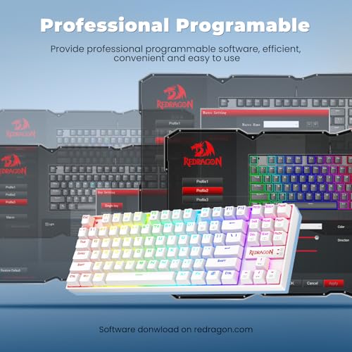 Redragon K552P Mechanical Gaming Keyboard TKL with 18 Backlight Modes, Hot-Swappable Blue Switches, 87-Key Compact Ergonomic Design, N-Key Rollover & Software Programmable Macro - RGB, White - color: White RGB