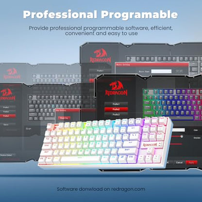 Redragon K552P Mechanical Gaming Keyboard TKL with 18 Backlight Modes, Hot-Swappable Blue Switches, 87-Key Compact Ergonomic Design, N-Key Rollover & Software Programmable Macro - RGB, White - color: White RGB