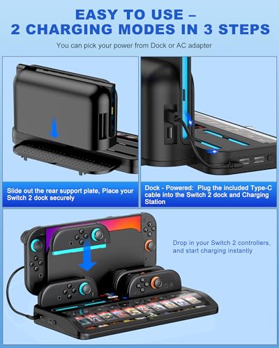Upgraded Switch 2 Storage Dock for Nintendo Switch 2 Joycons&Console, [20 Game Card Slots] All-in-one Joy-Con 2 Charging Docks, Compact Organizer Station for Bedroom & Gaming Setup,L