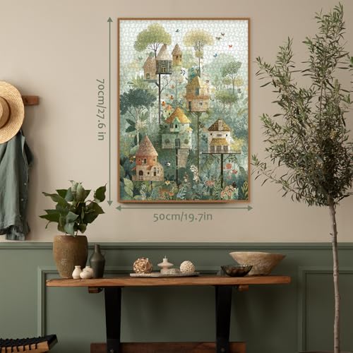 Fantasy Treehouse Puzzle for Adults 1000 Pieces, Whimsical Tree Jigsaw Puzzle, Plant Flower Floral Challenging Puzzle