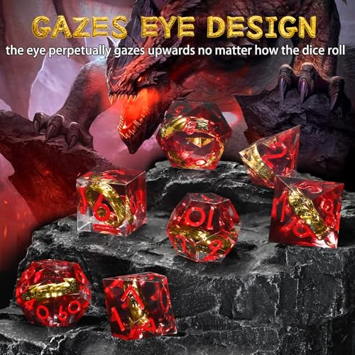 FONVGOGO Magic Lord Rings D and D Dice Set, Sharp Edge Resin DND Dice with Box 7Pcs Dungeons and Dragons Polyhedral Dice Set for Role Playing Game Gift Tabletop Games (Ring Red) - color: Ring Red