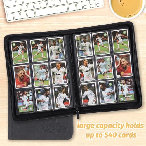 9 Pocket Card Binder, Premium Zip Trading Card Binder, 540 Double Sided Pocket PU Collection Binder, Collector Album, Card Folder for MTG, TCG, Sports Cards (Black) - color: black540