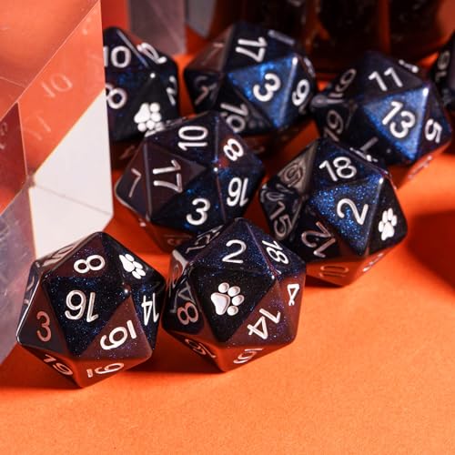 10-Pack Black D20 Dice Glitter 20 Sided Dice for DND Tabletop Games | Leather Storage Bag, DM Gift, for Dungeons and Dragons Role Playing Games - color: 10pcs D20 Black Mixed Blue