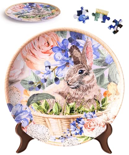 PieceRelax 3D Puzzle Plate 124 Pieces - Easter Bunny Flowers - Jigsaw Puzzle for Adults, Decorative Plate with Durable Plastic Pieces, Ideal Gift for Home or Office Décor [PL1009] - color: Easter Bunny Flowers