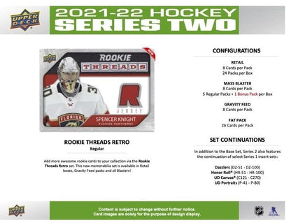 2021 2022 Upper Deck Hockey Series #2 Factory Sealed Unopened Blaster Box of Packs Possible Young Guns Rookies and Jerseys