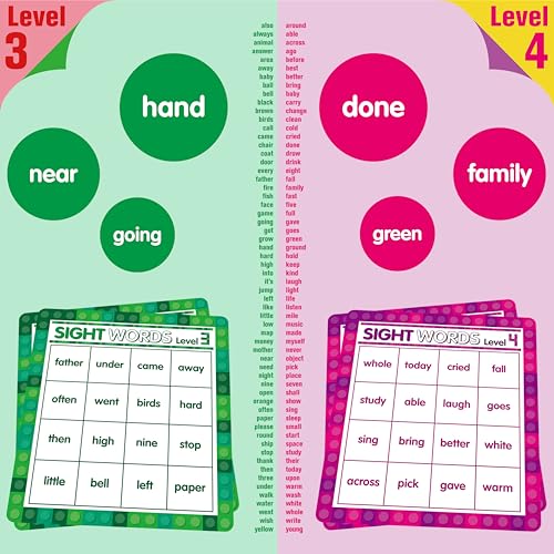 SpriteGru Sight Word Bingo Game, 120 Sight Words Learn to Read Level 3 & Level 4 Bingo Board Game Dolch's & Fry's Words Lists for Kindergarten and Preschool Kids 5+, Perfect for Classroom & At Home - style: Sight Word Bingo Game Level 3-4