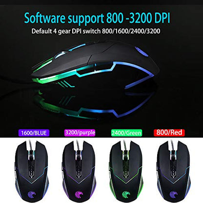 Wired Gaming Mouse with Side Buttons, Ergonomic Mouse with 4 LED Backlight Modes Up to 3200 DPI for Laptop/PC/MacBook Pro E-YOOSO X-5