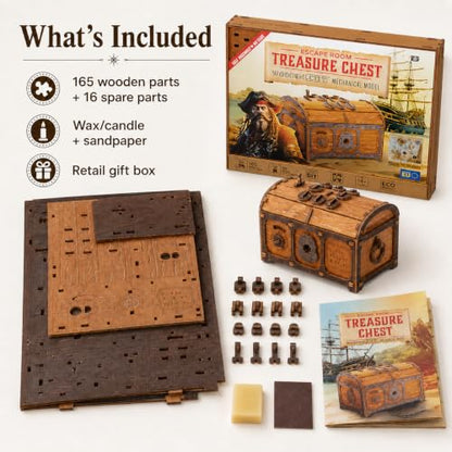 WOODEN.CITY Treasure Chest Puzzle Box for Adults – 3D Wooden Puzzles Mystery Box Brain Teaser & Escape Room Game with Secret Opening (165 Pieces, Gift Idea)