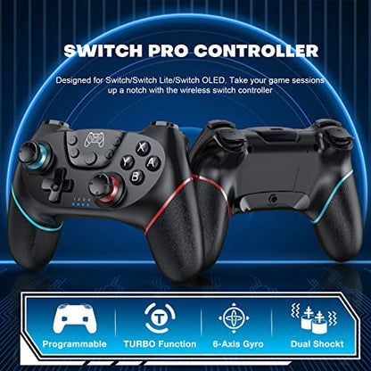 Diswoe Switch Controller, Wireless Pro Controller for Switch 2/Switch/Switch Lite/Switch OLED, Switch Remote Gamepad with Joystick, Adjustable Turbo Vibration with Programmable Function - color: Black+BF