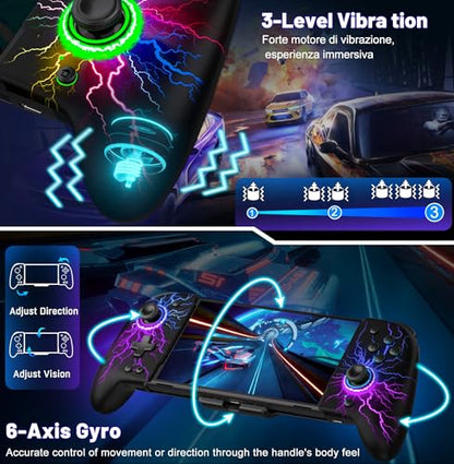 Gammeefy Switch Controller – Hall Effect Joysticks & Enhanced Grip – One Piece Switch Joypad Replacement Switch Pro Controller with 8-Color RGB Lighting, Turbo, Macros - Lightning, 6.2"/7" - color: Lightning, size: 6.2"/7"