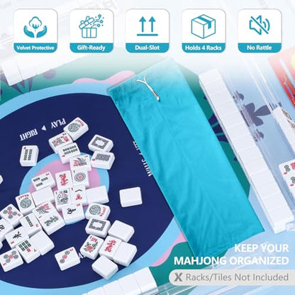 FUYIHGL® Mahjong Rack with Pusher Storage Bag: 2 Compartments Fits 4 American Mah Jongg Racks Pushers - Blue Soft Velvet Sleeve with Drawstring - Travel Mah Jongg Accessories and Gifts - color: Blue | 1pcs