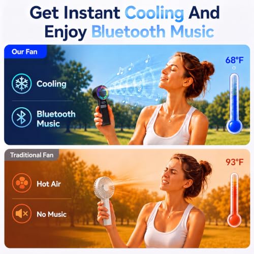 Portable Handheld Turbo Fan - Bluetooth Music Fan with LED Display 100-Speed 3000mAh Rechargeable RGB Lighting - Foldable Design 4in1 personal fan for Festivals Concerts Sports Travel & Gifts - color: Black