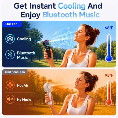 Portable Handheld Turbo Fan - Bluetooth Music Fan with LED Display 100-Speed 3000mAh Rechargeable RGB Lighting - Foldable Design 4in1 personal fan for Festivals Concerts Sports Travel & Gifts - color: Black