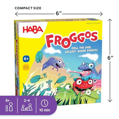 HABA Froggos Board Game, Jumping Frogs-Themed Strategy Dice Games for Fast-Paced Family Night Fun for Ages 6+