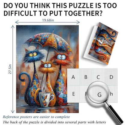 Cat Jigsaw Puzzles 1000 Pieces, PICKFORU Funny Kitten Puzzle for Adults Umbrella, Hard Cute Animal Art Theme as Home Decor