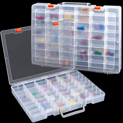 2 Pcs Large 48 Grids Plastic Storage Bead Organizer Box, Tackle Box, Compartment Organizer Container with Adjustable Dividers for Jewelry Art Crafts Toys Screw Small Parts(Clear) - color: Clear