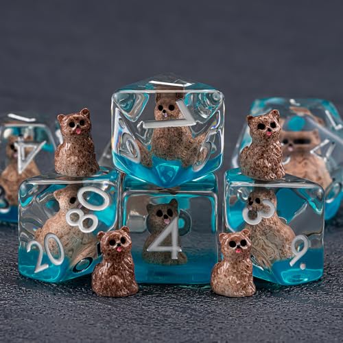 DND Resin Cat Dice Set, Red D&D Polyhedral Dice for Dungeons and Dragons RPG, MTG Role Playing Games D and D Dice 7pc D20 D12 D10 D8 D6 D4 for Ages 15 and Up - color: Cat3
