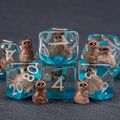DND Resin Cat Dice Set, Red D&D Polyhedral Dice for Dungeons and Dragons RPG, MTG Role Playing Games D and D Dice 7pc D20 D12 D10 D8 D6 D4 for Ages 15 and Up - color: Cat3