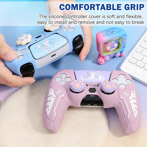 DLseego Protective Cover for PS5 Controller, Soft Silicone Ergonomic Anti-Slip Controller Case Skin with 2 PCS Thumb Stick Grip Caps and 1 PCS Touch Pad Sticker- Purple - color: Purple