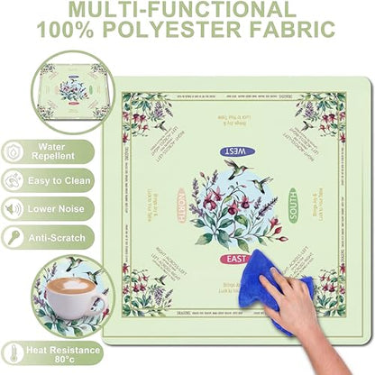 Green American Mahjong Mat Set with Carrying Bag and Gift Box for Home Game | Mahjong mat with rules, Hummingbird Floral, Natural Rubber Base, Noise Dampening Microfiber, Waterproof, Travel Ready - color: Green
