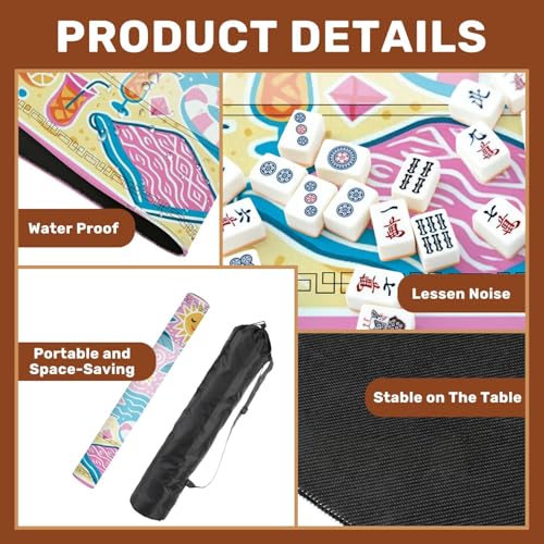Mahjong Mat 31.5" x 31.5" Vibrant Tropical Beach Palm Trees Fruit Summer Elements Non-Slip Noise Reduction Mahjong Tiles Table Cover for Dominoes Poker Card Board and Tile Games Gift - color: Color8