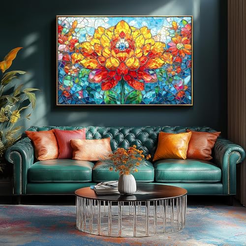 MINIWAN 1000 Piece Stained Glass Lotus Flower Jigsaw Puzzle | 27.5"x19.7", Letters on Back, Reference Poster, For Adults & Seniors - color: Flower of Life