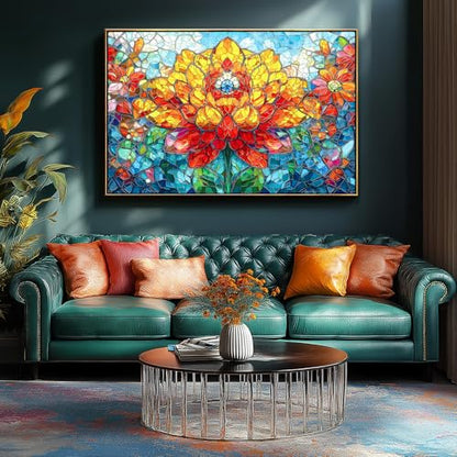 MINIWAN 1000 Piece Stained Glass Lotus Flower Jigsaw Puzzle | 27.5"x19.7", Letters on Back, Reference Poster, For Adults & Seniors - color: Flower of Life