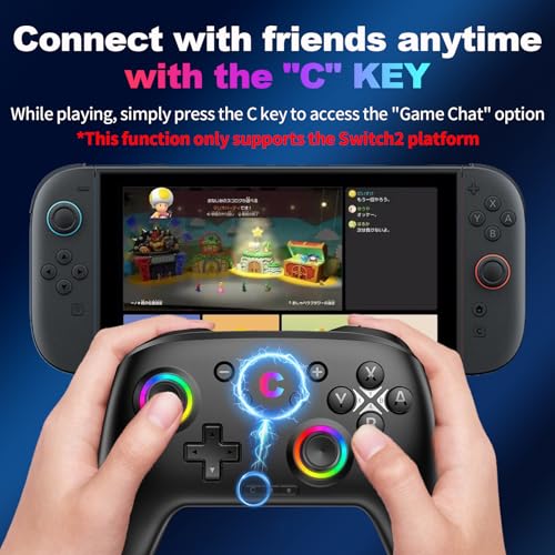 Wireless Switch 2 Controller with Wake-up/C-Key, For Switch 2/1/Lite/OLED/PC/iPad/iPhone/Mac/Android/Steam/TV,Bluetooth Game Controller with Macro/Turbo/Hall Effect Joystick/1000mAh Battery/Vibration/Motion Control