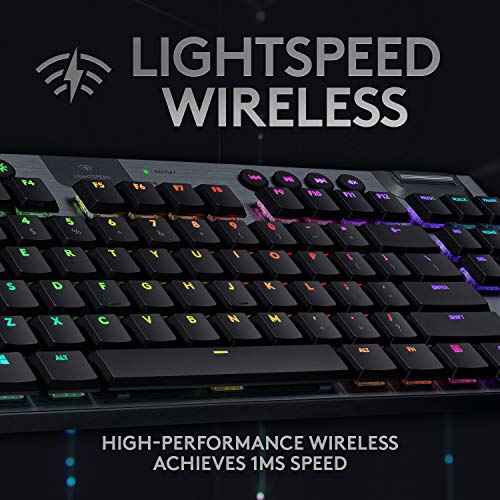 Logitech G915 TKL Tenkeyless Lightspeed Wireless RGB Mechanical Gaming Keyboard, Low Profile Switch Options, Lightsync RGB, Advanced Wireless and Bluetooth Support - Clicky - color: Black, size: TKL, style: G915 TKL