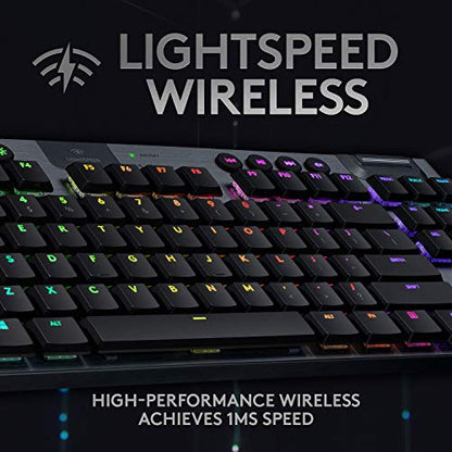 Logitech G915 TKL Tenkeyless Lightspeed Wireless RGB Mechanical Gaming Keyboard, Low Profile Switch Options, Lightsync RGB, Advanced Wireless and Bluetooth Support - Clicky - color: Black, size: TKL, style: G915 TKL